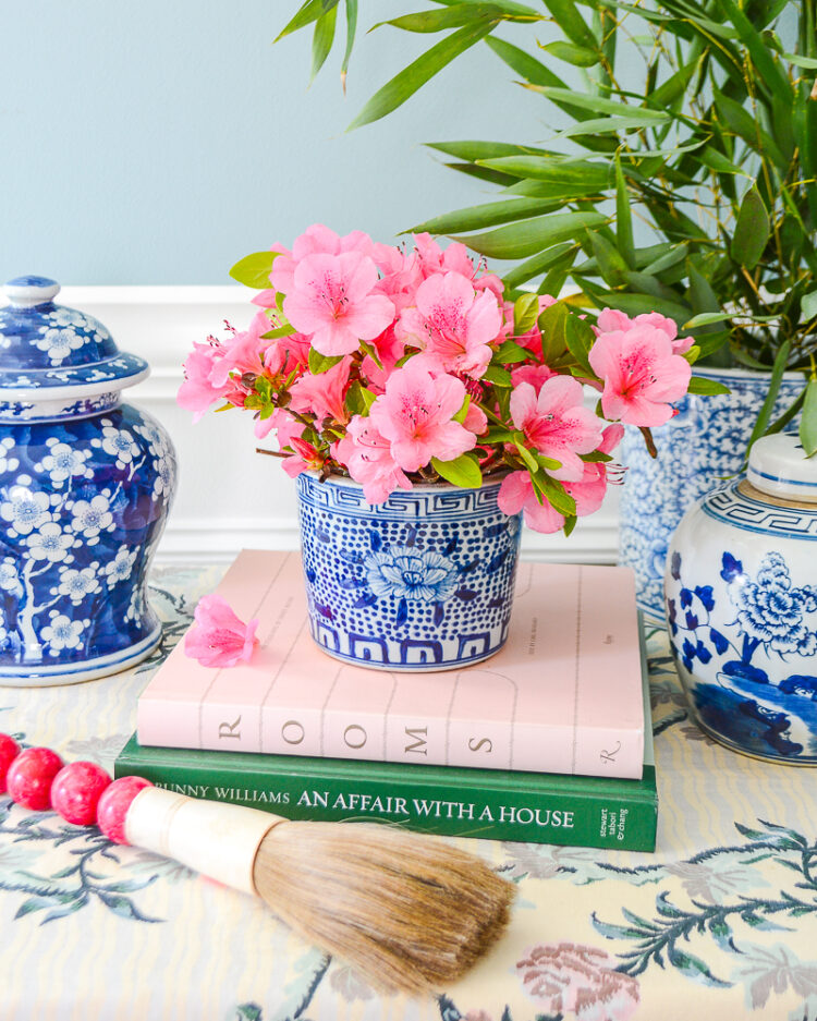 Small Blue & White Peony Cachepot -Perfect for small floral bouquets or as a desk organizer!