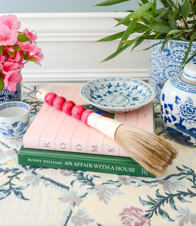 Pink marble and bone calligraphy large brush