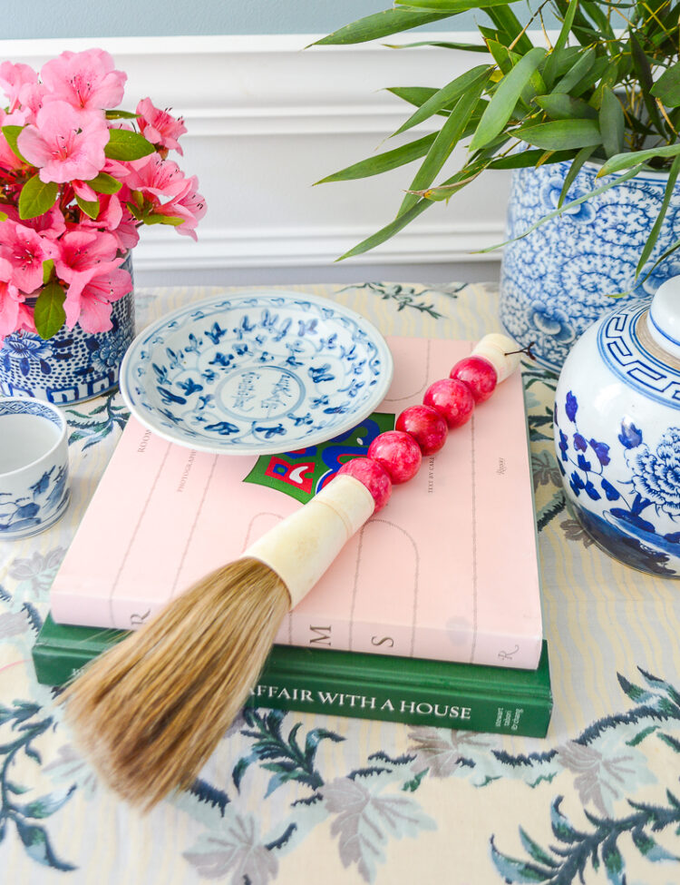 Pink marble and bone calligraphy large brush