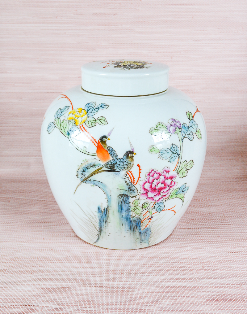 A gorgeous ginger jar with birds and peony design.