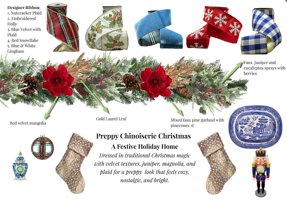 Preppy Chinoiserie Christmas garland mockup