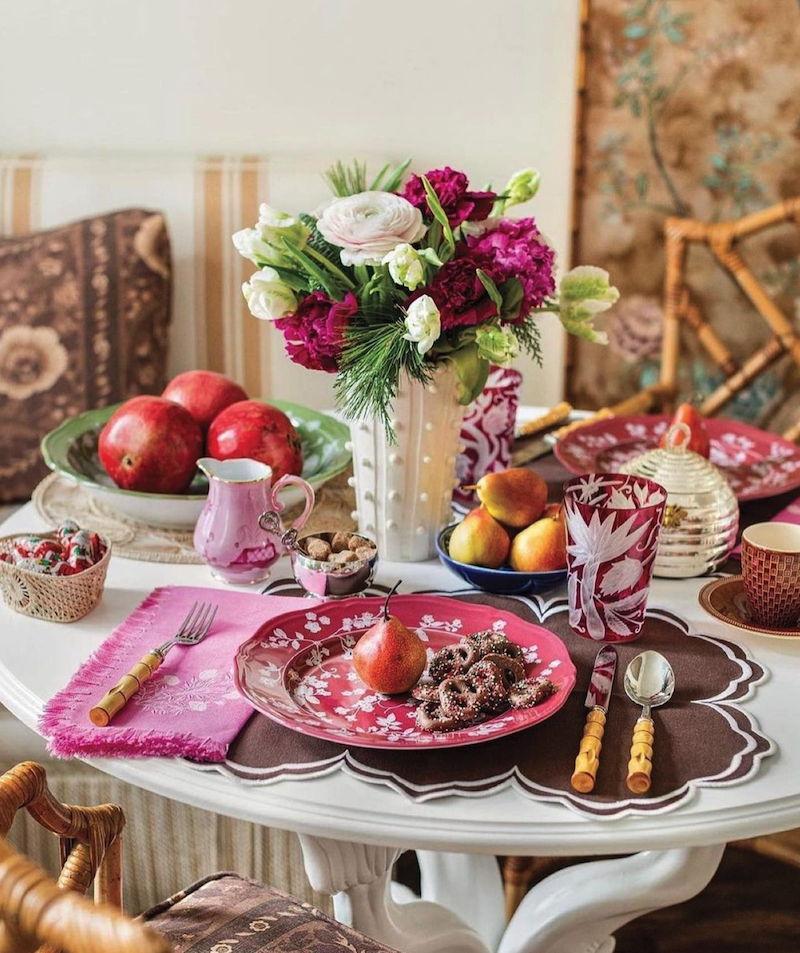 Tablescape in purple and burgundy with brown for fall
