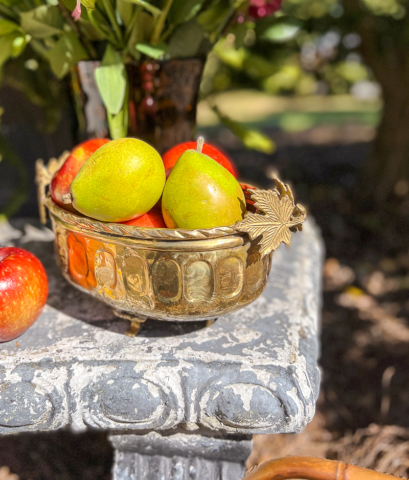 Vintage fall decor - brass leaf planter
