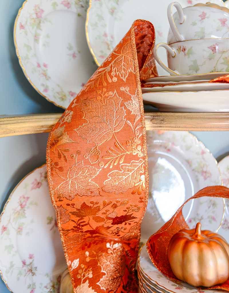 Copper leaf linen ribbon