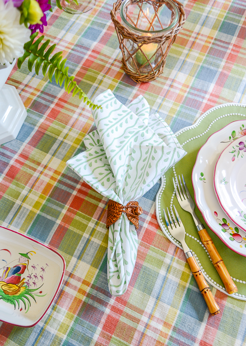 Katherine Young Home green and white napkin