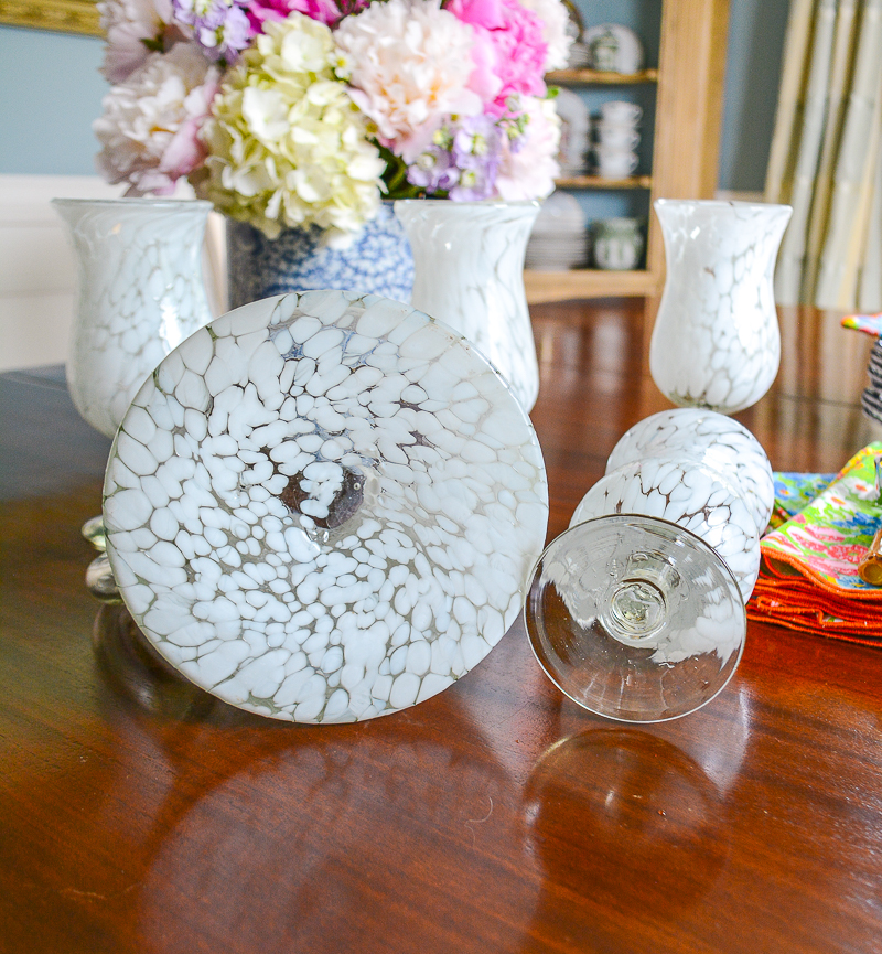 White spotted blown glass pitcher and 4 glasses