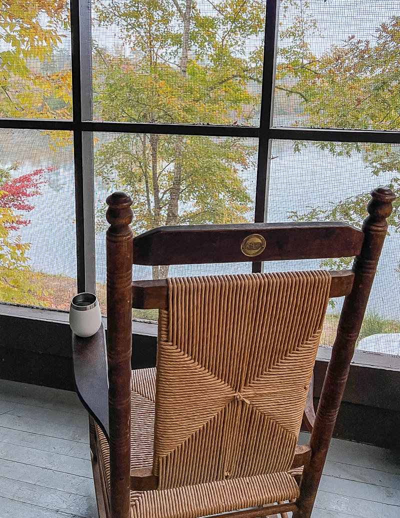 Sipping coffee from our rockers on the screened porch at Big Ridge State Park