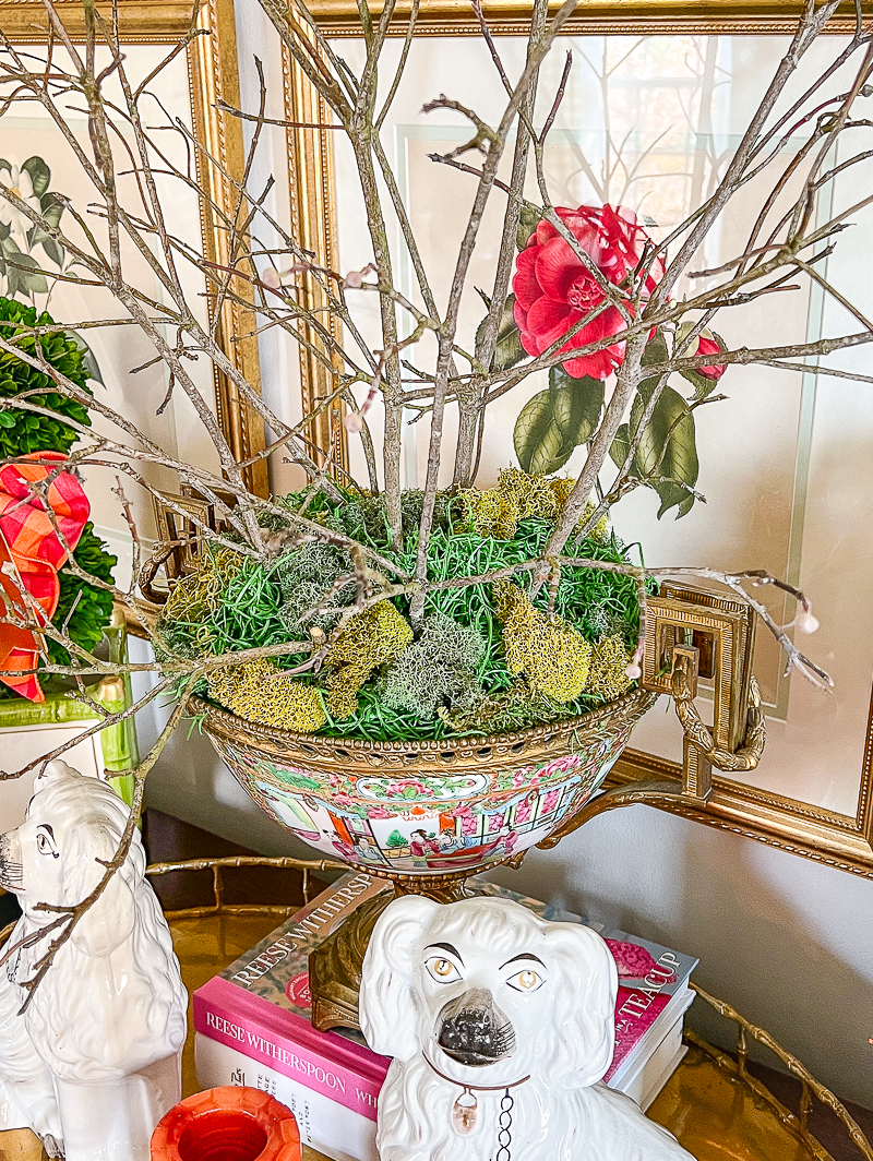 Cover top of foam with reindeer and Spanish moss