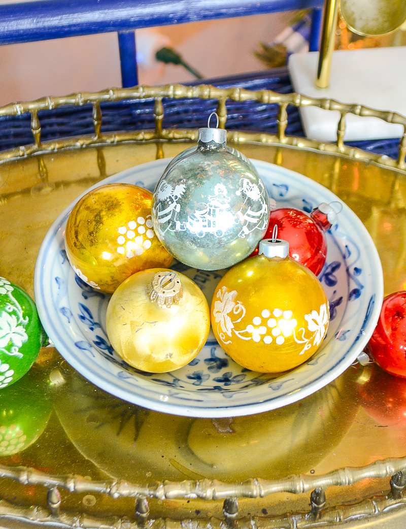Group of 8 Vintage Midcentury Red, Blue, Gold Baubles, Including Shiny Brite & German - Image 4