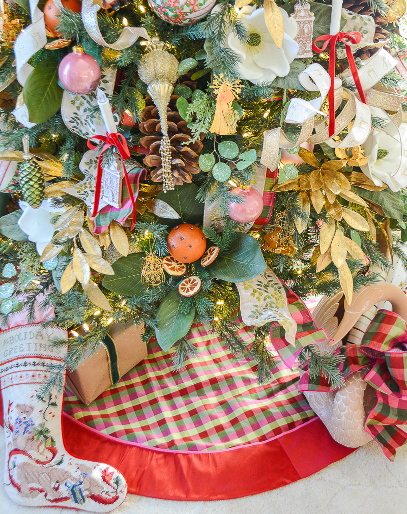 Pink, Green, Red Gingham Tree Skirt - Pender & Peony - A Southern Blog