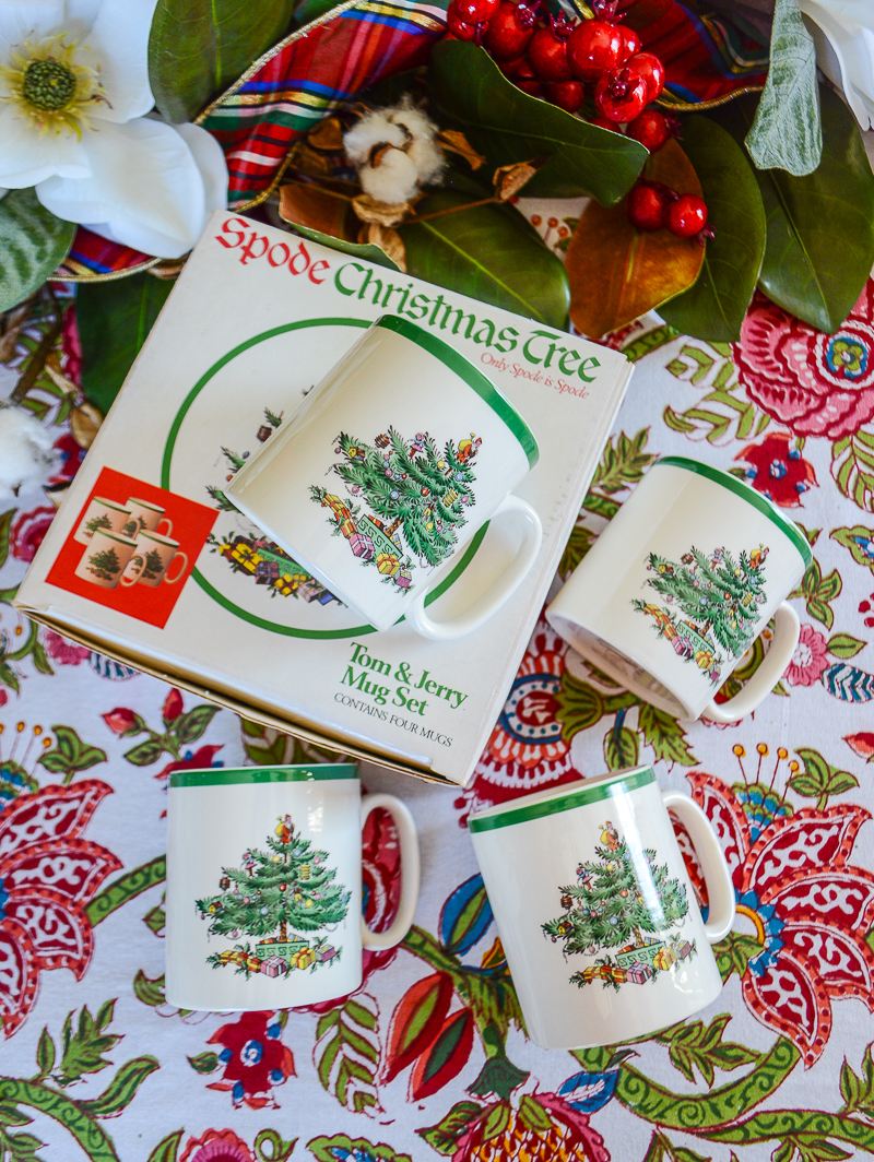 The perfect coffee mug for the Christmas table…classic Spode Christmas tree mugs! Vintage, includes box.