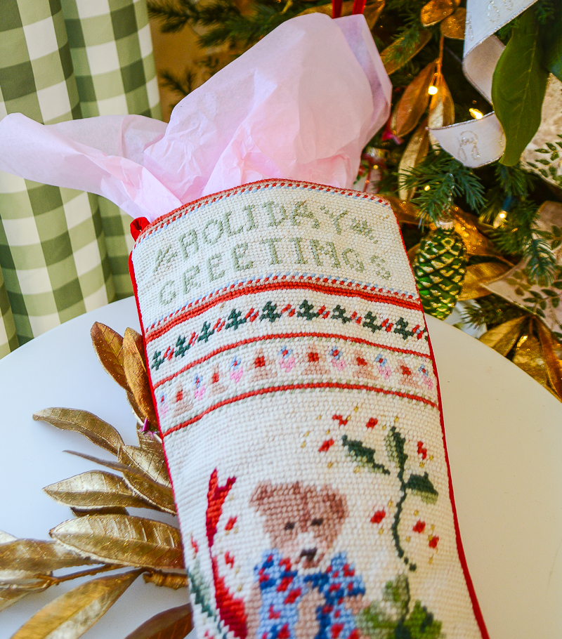 Needlepoint Stocking with French Horn - Pender & Peony - A Southern Blog