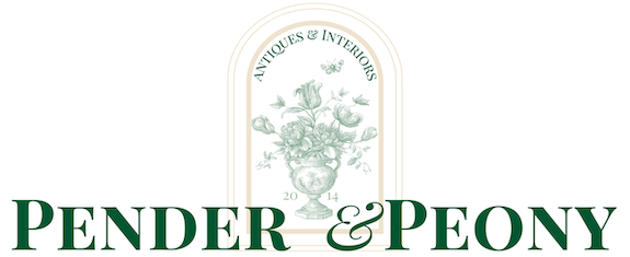 Pender & Peony - Logo banner with floral urn - Storied Decor for Inspired Living