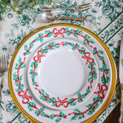 Shop this pretty Christmas ribbons dishware on penderandpeony.com