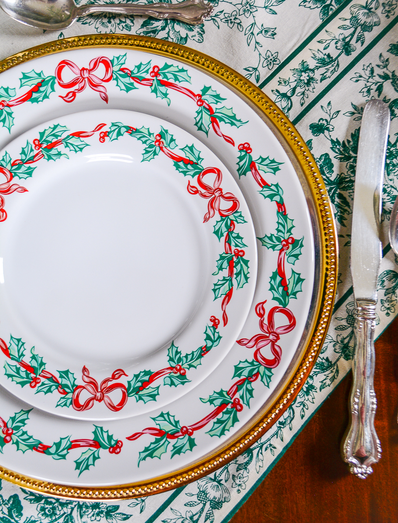 Shop this pretty Christmas ribbons dishware on penderandpeony.com
