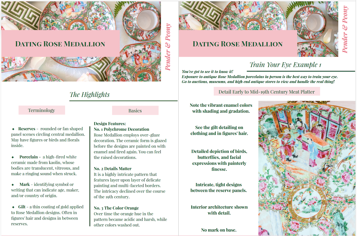 Sample of dating section in Rose Medallion Guide
