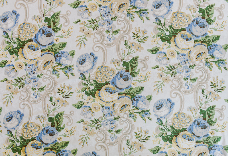 Vintage P. Kaufmann fabric with yellow and blue roses
