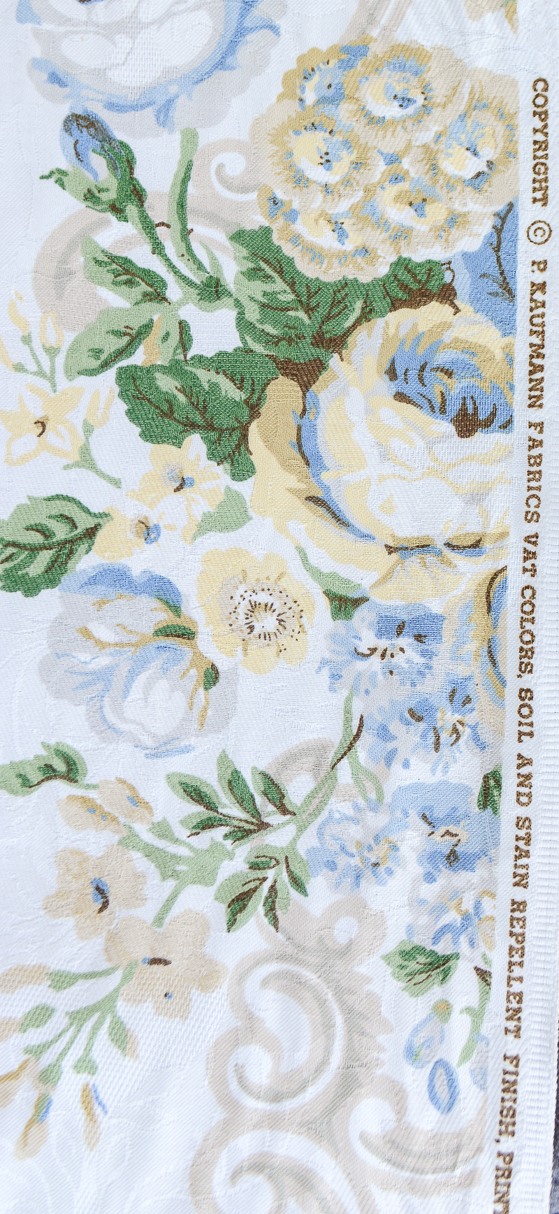 Vintage P. Kaufmann fabric with yellow and blue roses