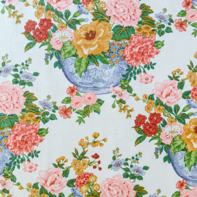 Gabrielle Cie Savalux fabric with blue bowls of peonies