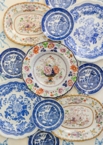 Group of blue and white and floral English antique plates - how to research and identify antique plates