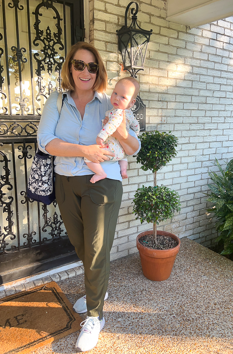 In my mom uniform era: Target All in Motion pants and LandsEnd tunic top