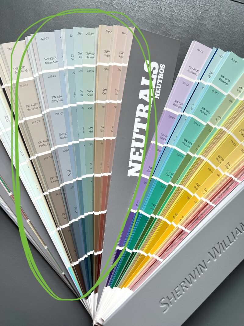 Sherwin Williams paint deck with muted tones circled