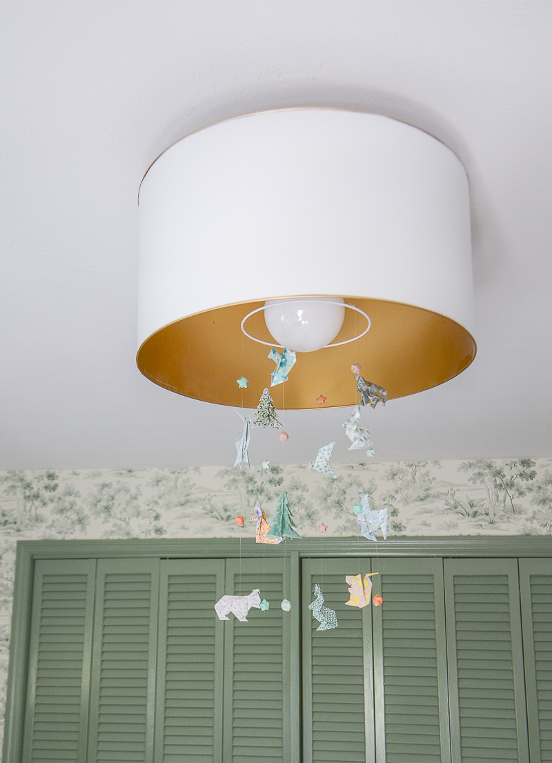 Vintage semi-flush mount light with origami forest animal mobile