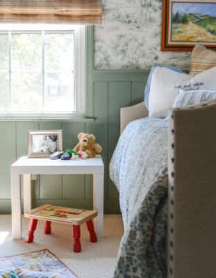 A view into our baby boy's green woodland nursery