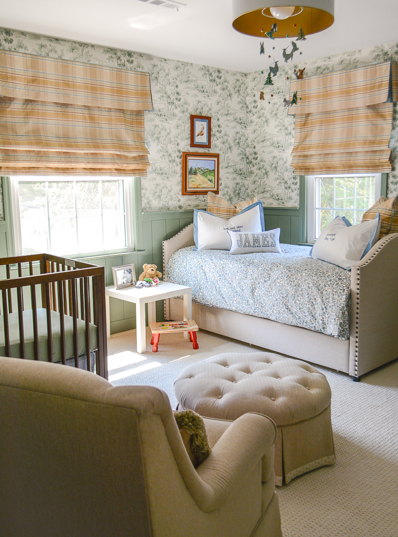 A view into our baby boy's green woodland nursery
