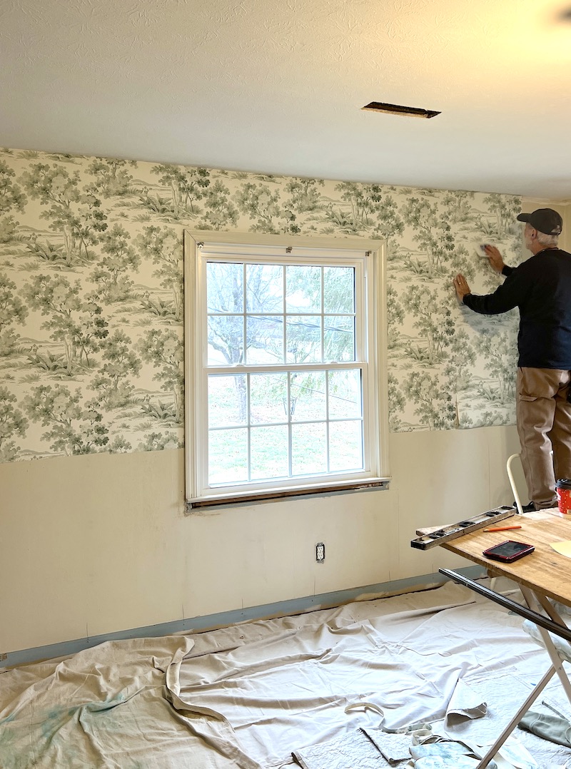 Installation of Borastapeter Country Morning wallpaper in boy's nursery