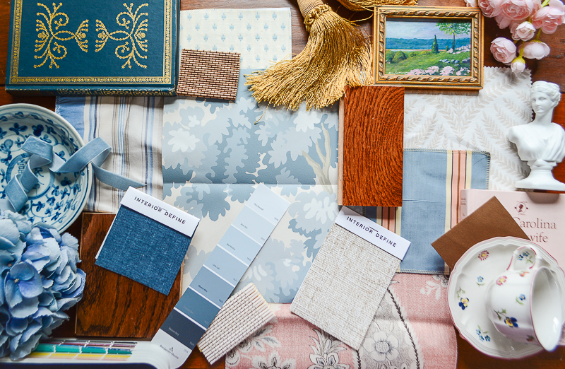 How I jumpstart a decorating project with 5 key tasks that make design decisions easier and speed up sourcing - pink and blue mood board