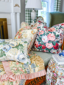 Grandmillennial pillow collection from P&P with vintage chintz fabrics