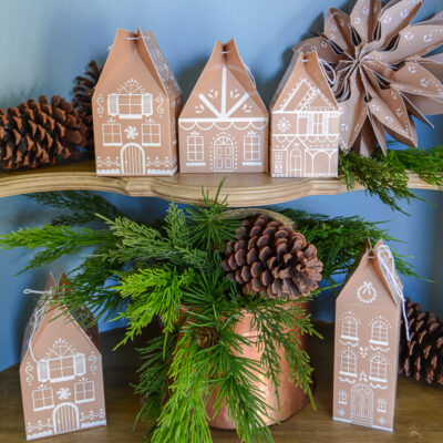 Gingerbread house treat boxes used as advent calendar