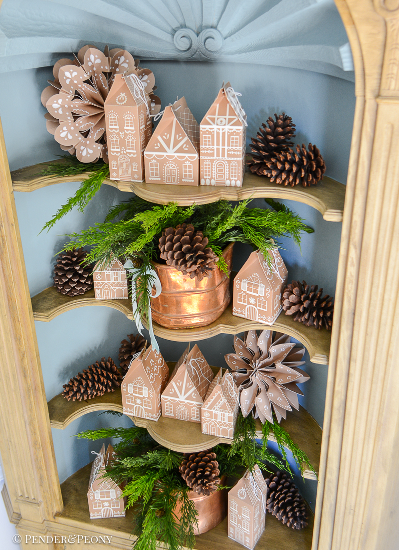 Gingerbread house treat boxes used as advent calendar