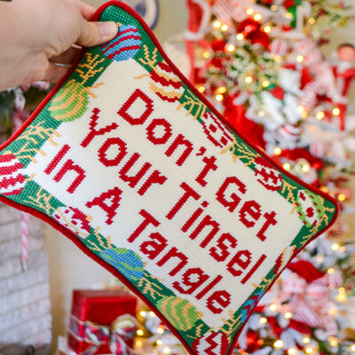 Don't get your tinsel in a tangle needlepoint pillow