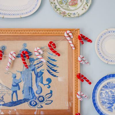 Felt candy cane garland in red and white