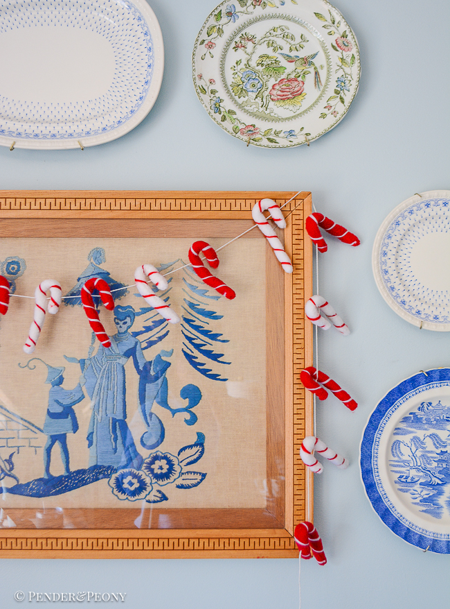 Felt candy cane garland in red and white