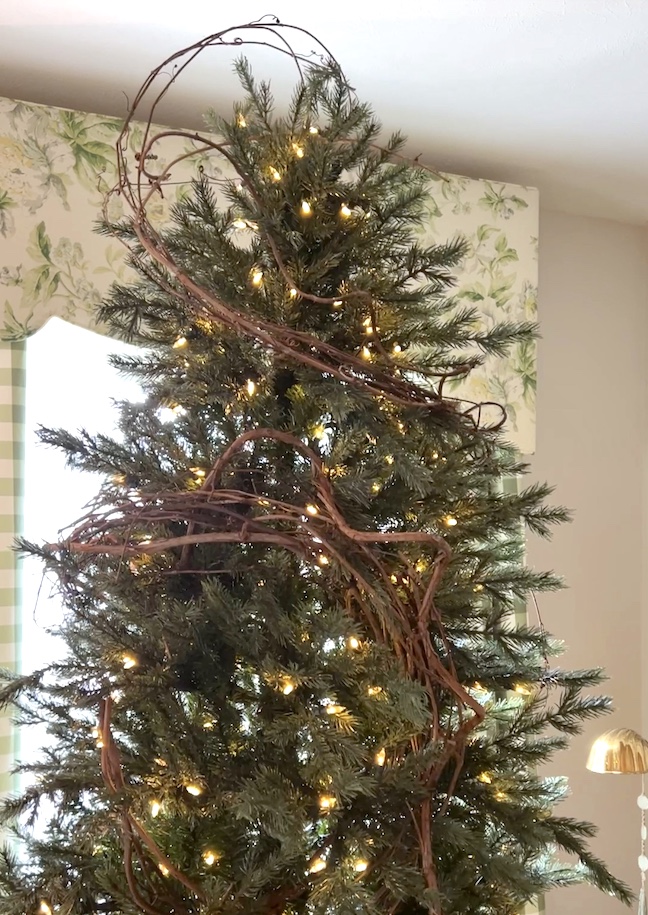 Layer of grapevine on Christmas tree