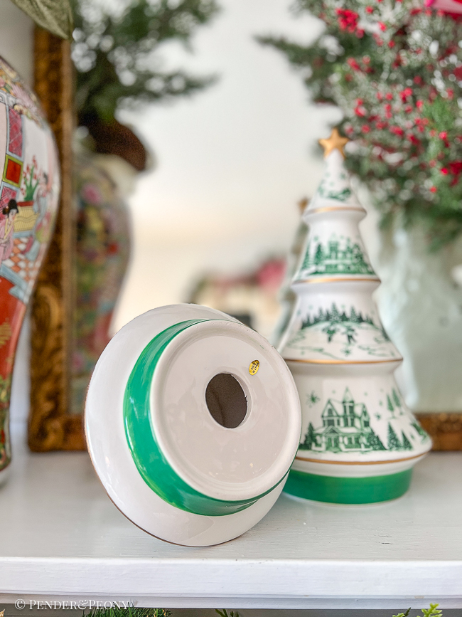 Green and White Toile Ceramic Trees - Image 6