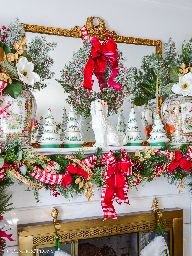 Staffordshire spaniel takes center stage on Katherine's Jolly Blossoms mantel