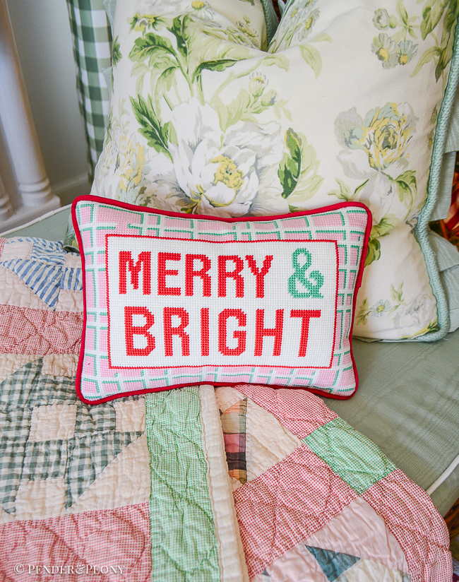 Merry & Bright needlepoint pillow