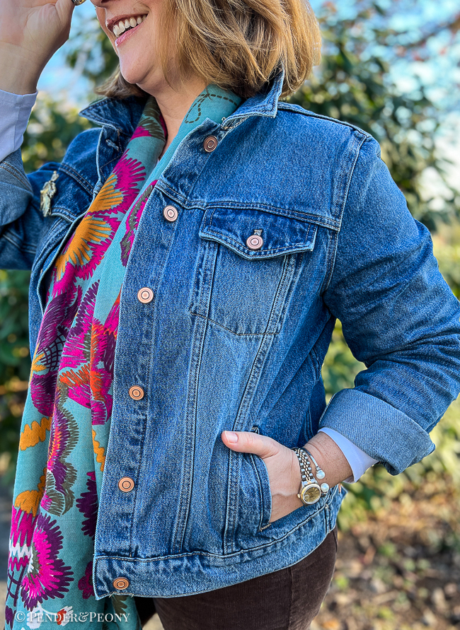 The perfect denim jacket from Quince in indigo blue