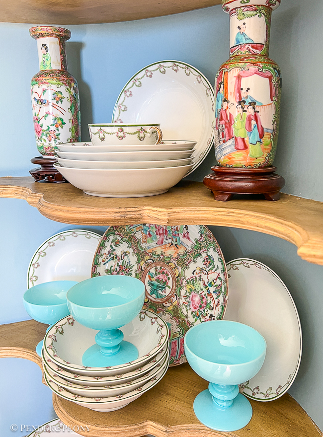Styling your hutch with Limoges, Rose Medallion, and Opaline glass