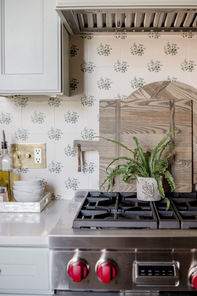 Lavin Label pastel green kitchen with floral tile