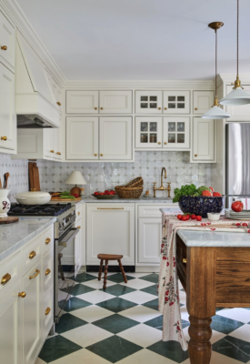 Stephanie Perez Design traditional kitchen in white and black with checkerboard floor