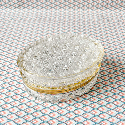 Elevate your vanity style with this gorgeous crystal cane patterned dresser box.
