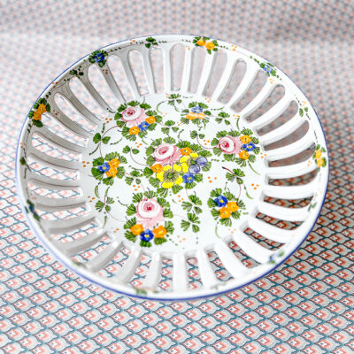 A lovely floral pierced compote for the kitchen island or sideboard.