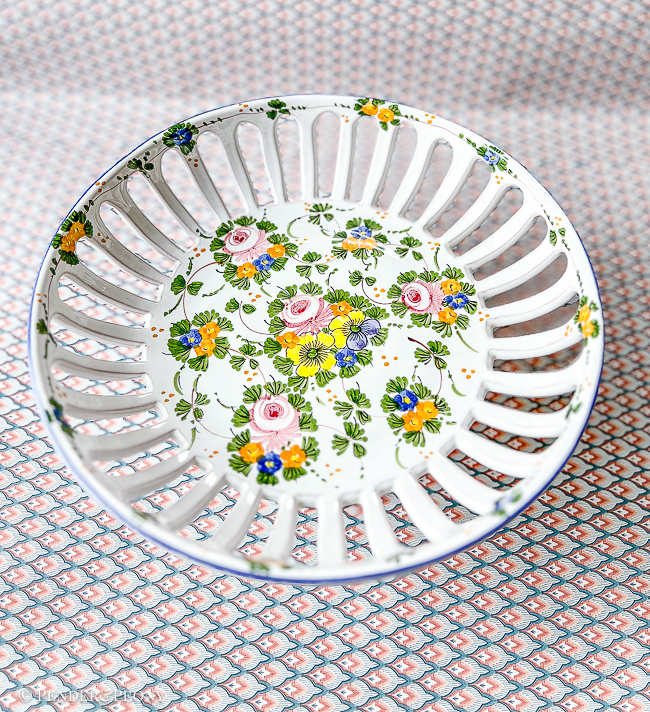 A lovely floral pierced compote for the kitchen island or sideboard.