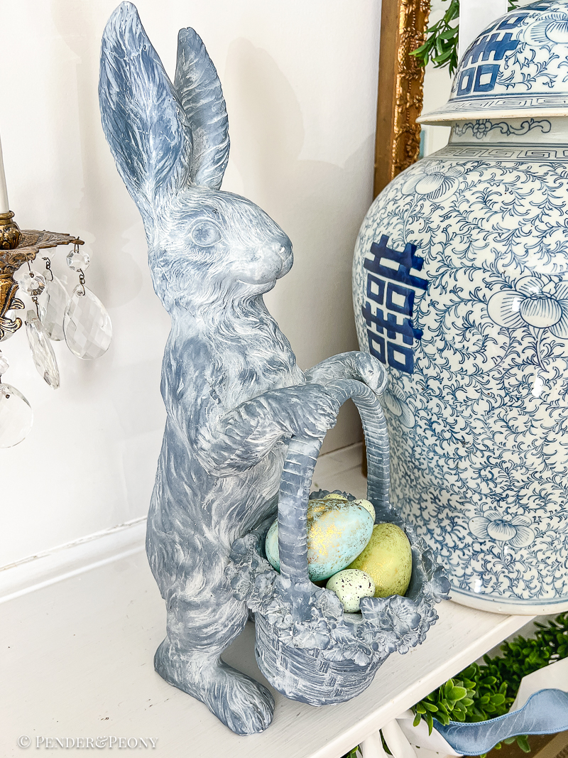 Blue Bunny with Floral Basket - Image 2