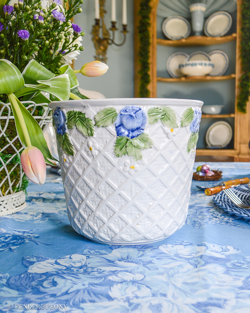 Italian Blue & White Floral Cachepot